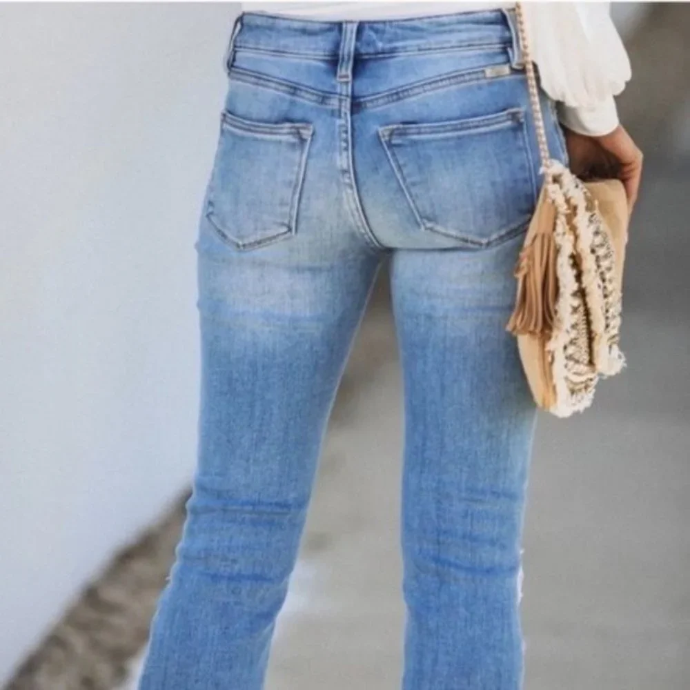 New Kan Can Distressed Button Fly Flare Leg Jeans - Picture 11 of 16